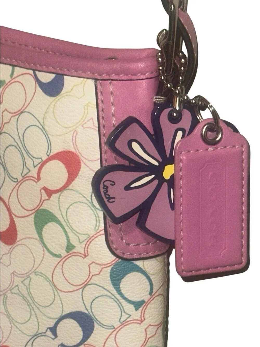 COACH HERITAGE CHELSEA PINK TRIM LOGO SIGNATURE SHOULDER BAG F16481 Extra Strap